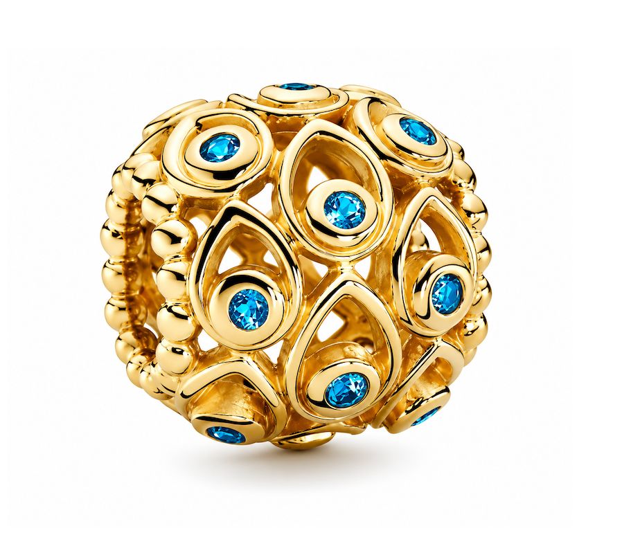 Deep Blue Sea Abstract Openwork 14k Solid Gold Charm with Blue Treated Topaz-750817TPP