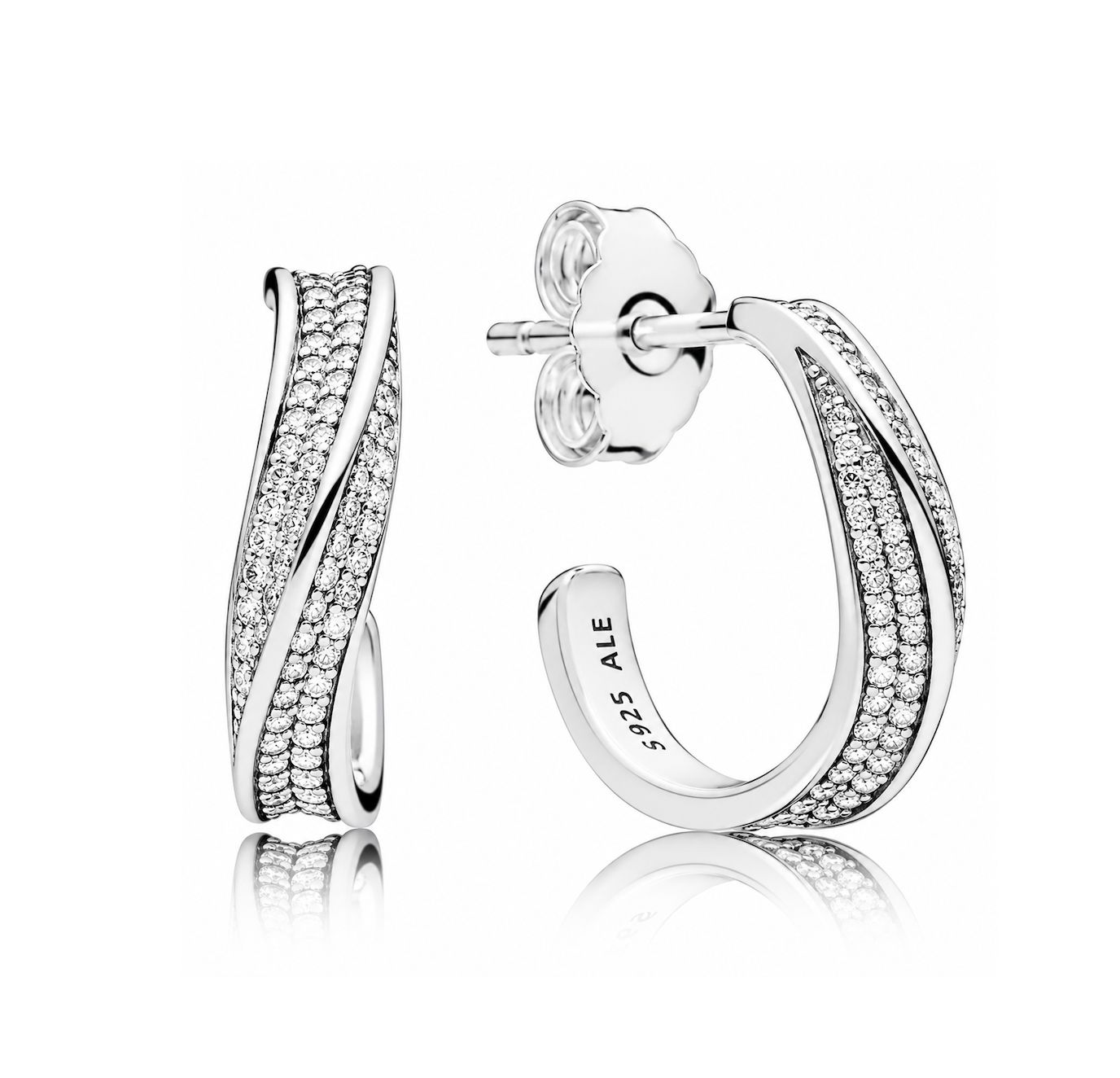 Pandora Pavé Wave Half Hoop Earrings-297097CZ