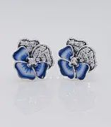 Blue Pansy Flower Stud Earrings - 290781C01