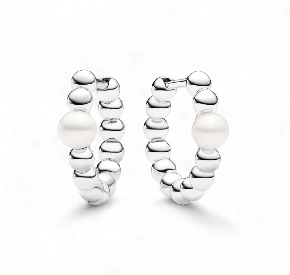 Pandora Treated Freshwater Cultured Pearl &amp; Beads Hoop Earrings - 293178C01