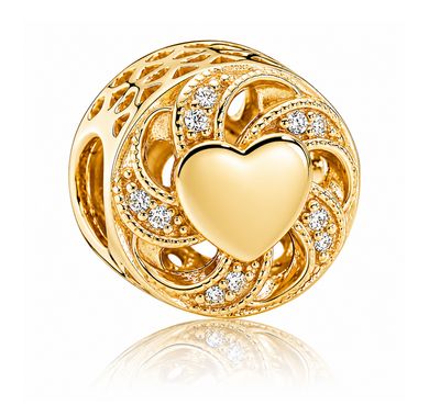 Openwork Ribbon 14k Solid Gold Heart Charm-751004CZ