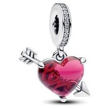 Red Heart &amp; Arrow Murano Glass Dangle Charm - 793085C01