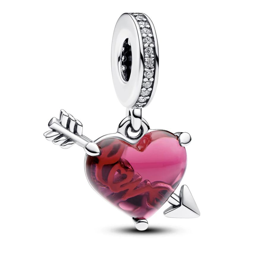 Red Heart &amp; Arrow Murano Glass Dangle Charm - 793085C01