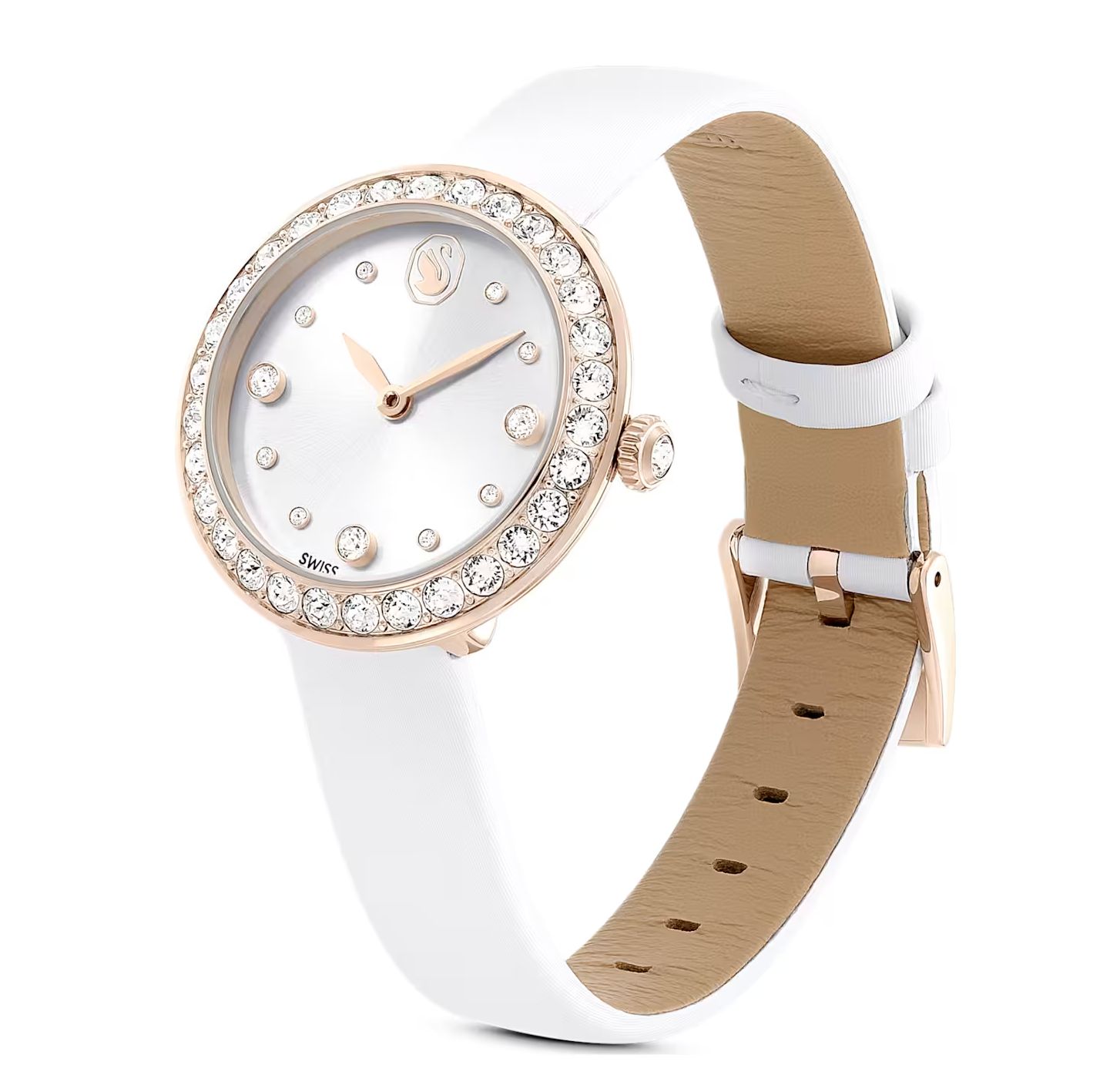 Matrix Tennis Watch, Swiss Made, Leather strap, White, Champagne gold-tone-5710103