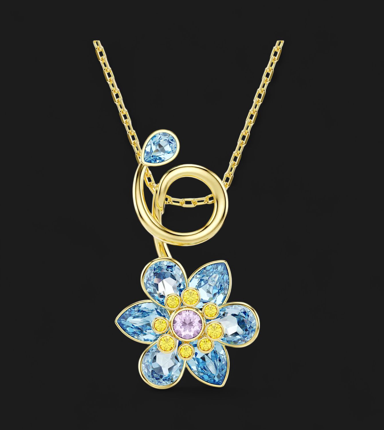 Idyllia Pendant, Mixed Cuts, Flower, Blue, Gold-Tone-5709029