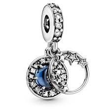 Blue Night Sky Crescent Moon &amp; Stars Dangle Charm - 799216C01