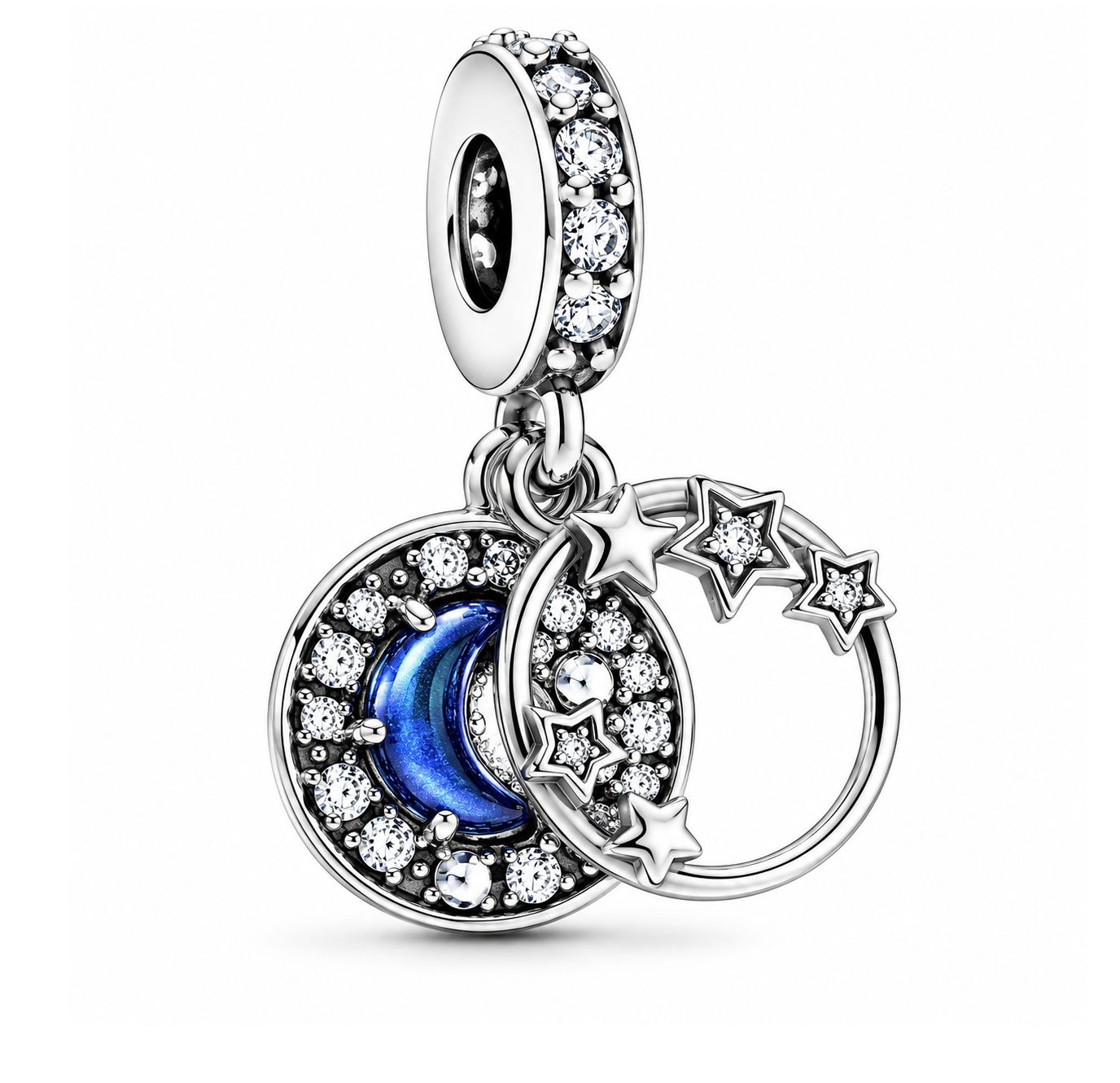 Blue Night Sky Crescent Moon &amp; Stars Dangle Charm - 799216C01