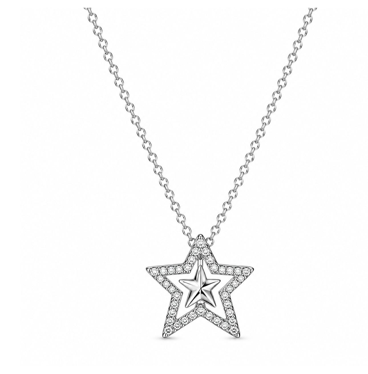 Pavé Asymmetric Star Collier Necklace-390020C01-45