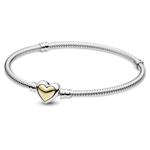 Pandora Domed Golden Heart Clasp Snake Chain Bracelet  - 599380C00