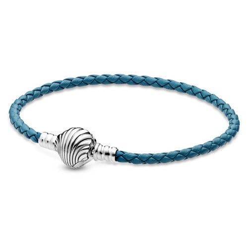 Pandora Seashell Clasp Turquoise Braided Leather Bracelet - 598951C01