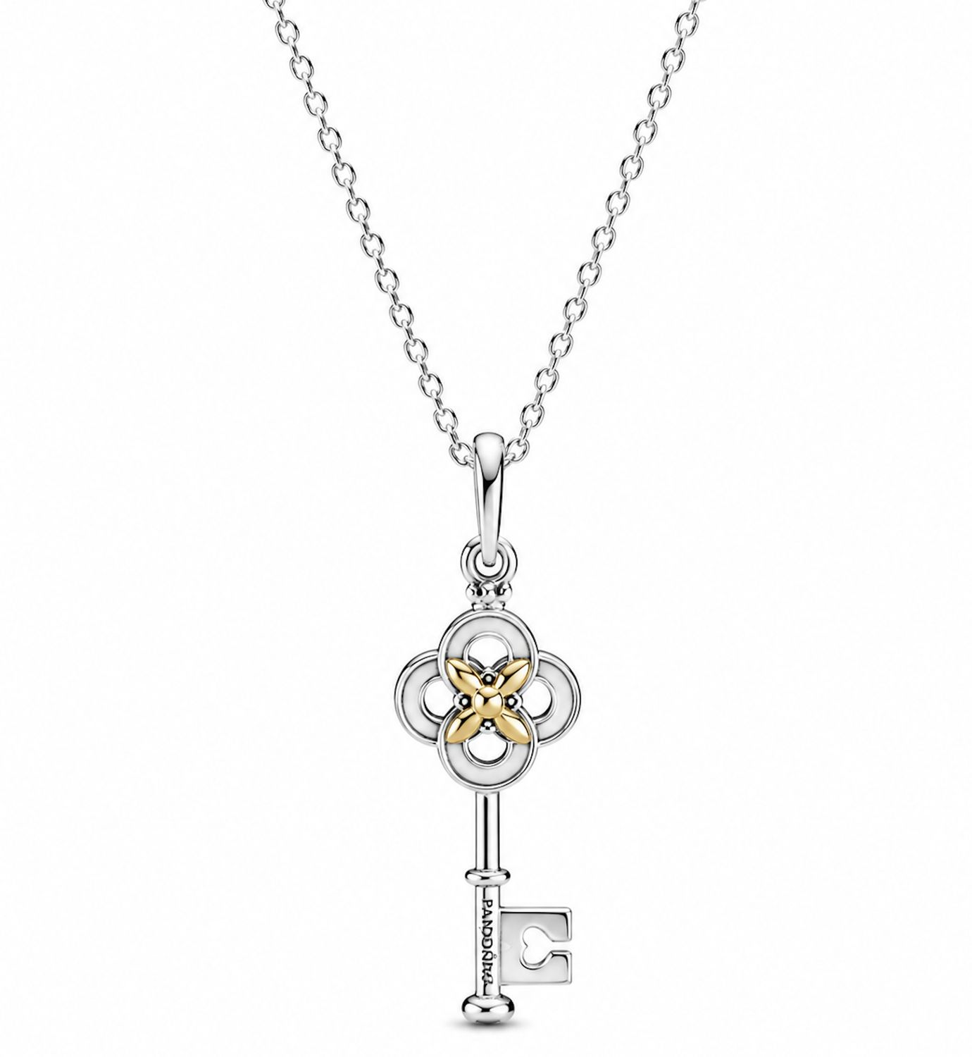 Two-Tone Key &amp; Flower Necklace-399339C01-70