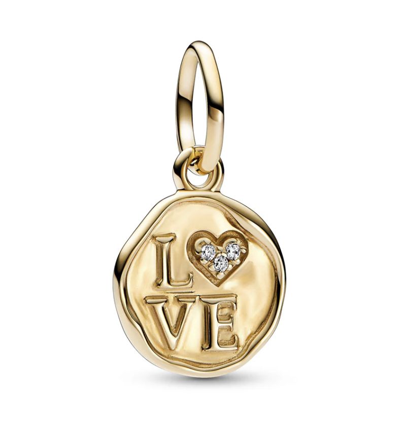 Sparkling Love Stamp 14k Solid Gold Dangle Charm-752605C01