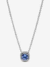 Sparkling Square Blue Halo Pendant Necklace - 393560C01-45