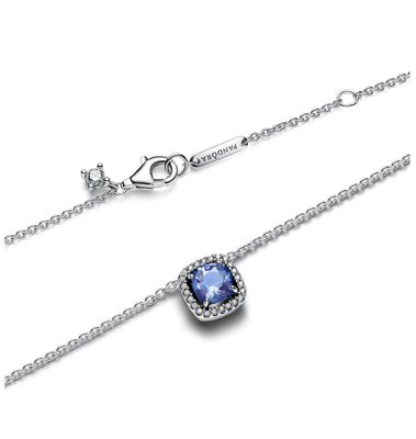 Sparkling Square Blue Halo Pendant Necklace - 393560C01-45