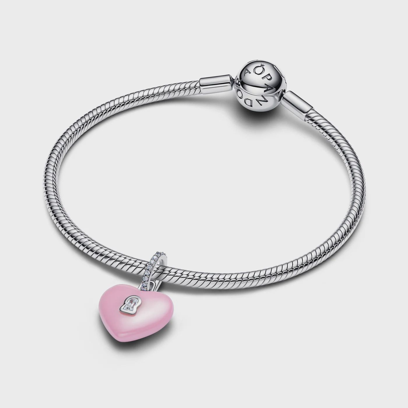 Pink Ceramic Heart &amp; Padlock Dangle Charm