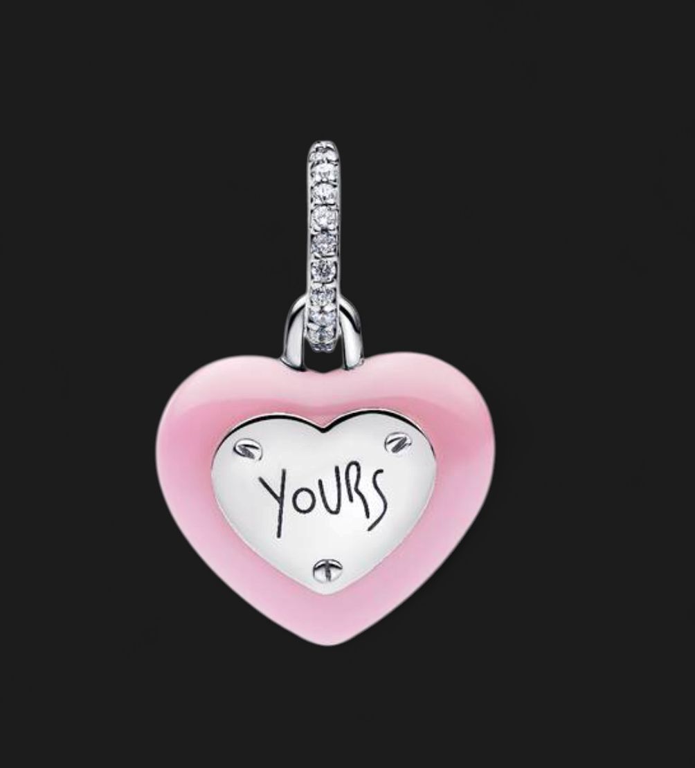 Pink Heart &amp; Padlock Dangle Charm