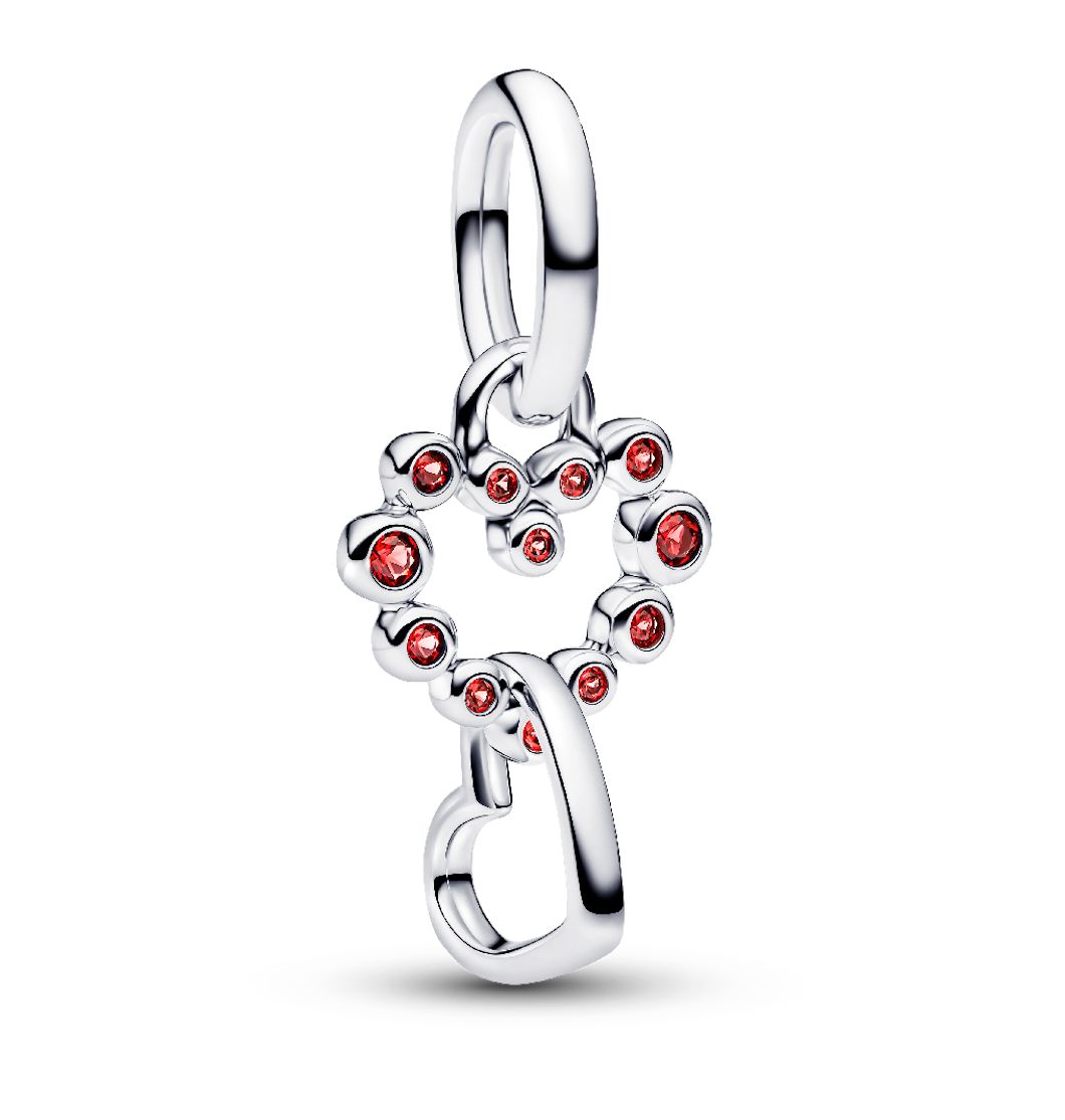 Connected Hearts &amp; Red Stones Dangle Charm-794435C01