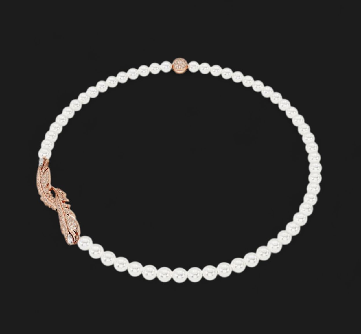 Nice Necklace, Magnetic Closure, Feather, White, Rose Gold-5669221