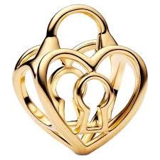 14k Gold Plated Openwork Heart Padlock Charm