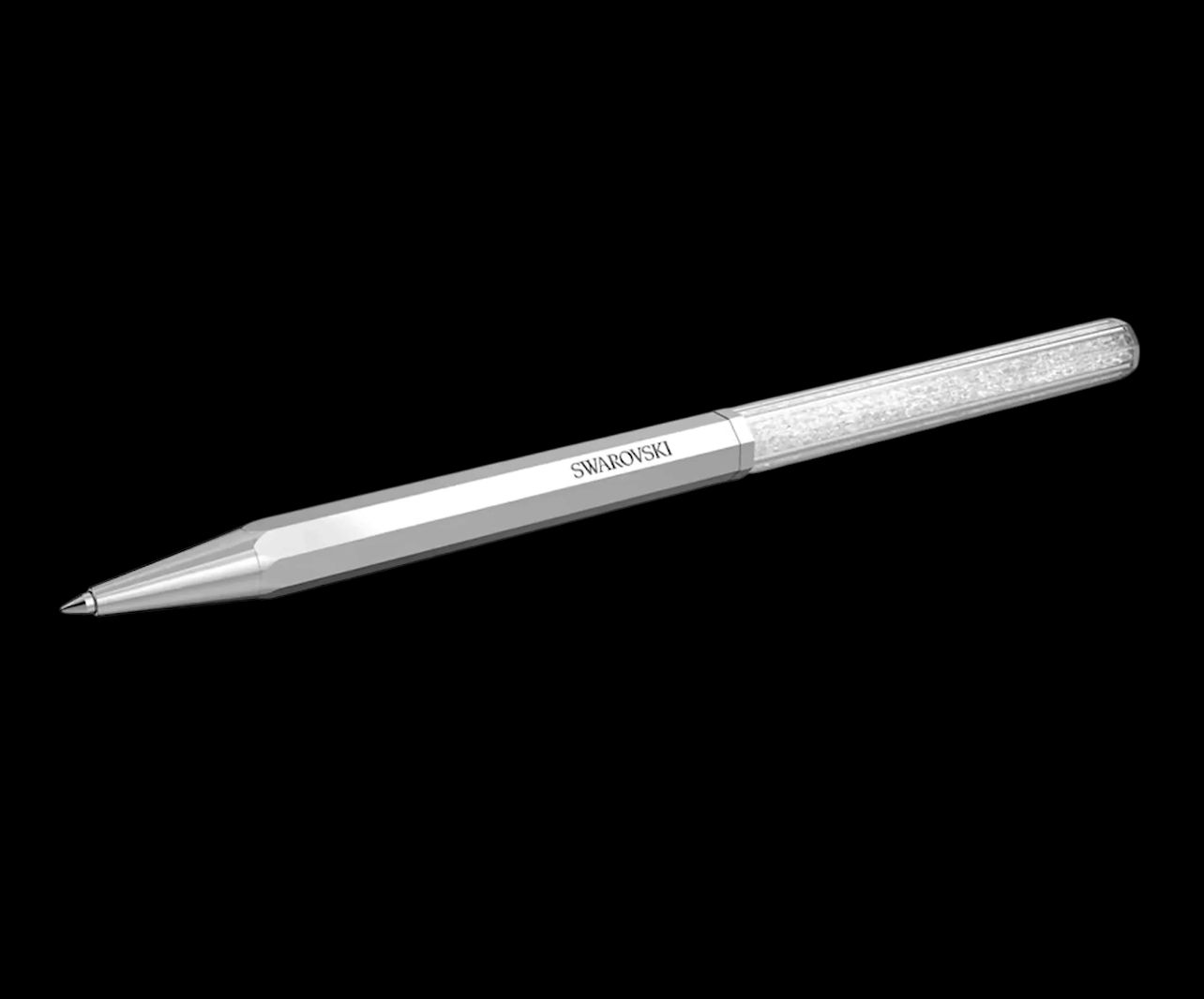 Crystalline Ballpoint Pen, Octagon Shape, Silver Tone, Chrome Plated-5654062