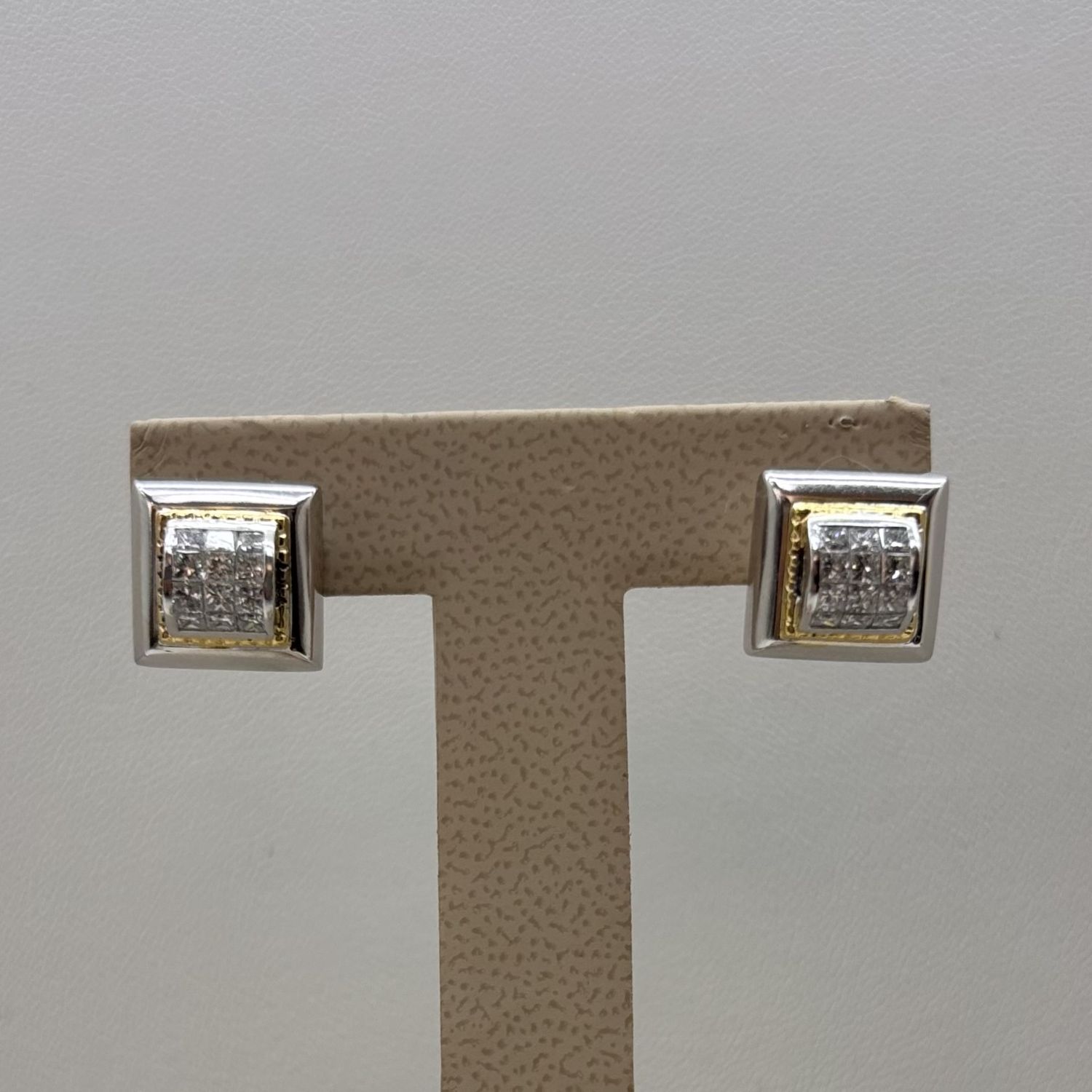 Mirage Two-Tone Squ Dia Earrings