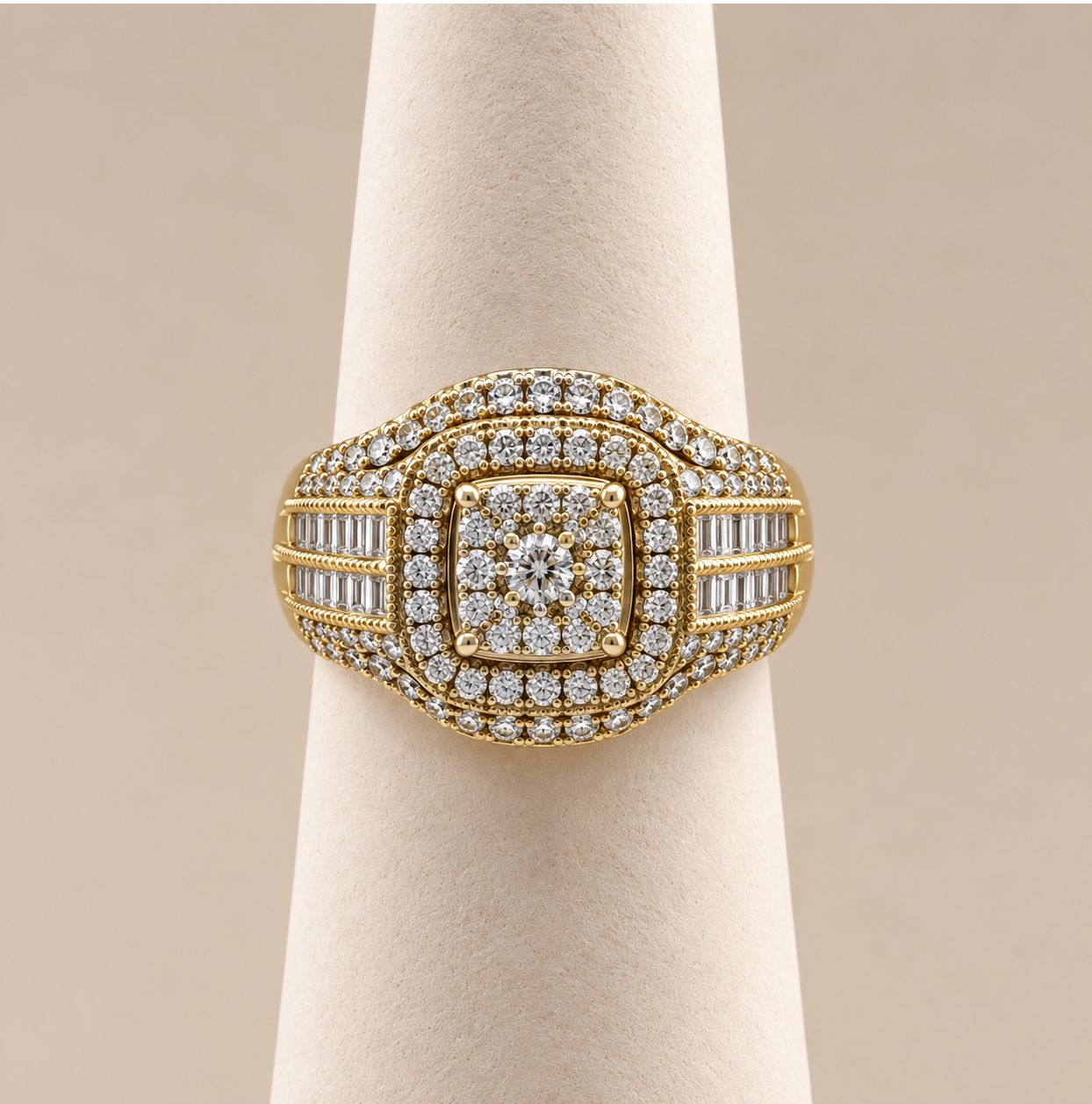 Gold Square Frame Diamond Dome Ring (5.2g)