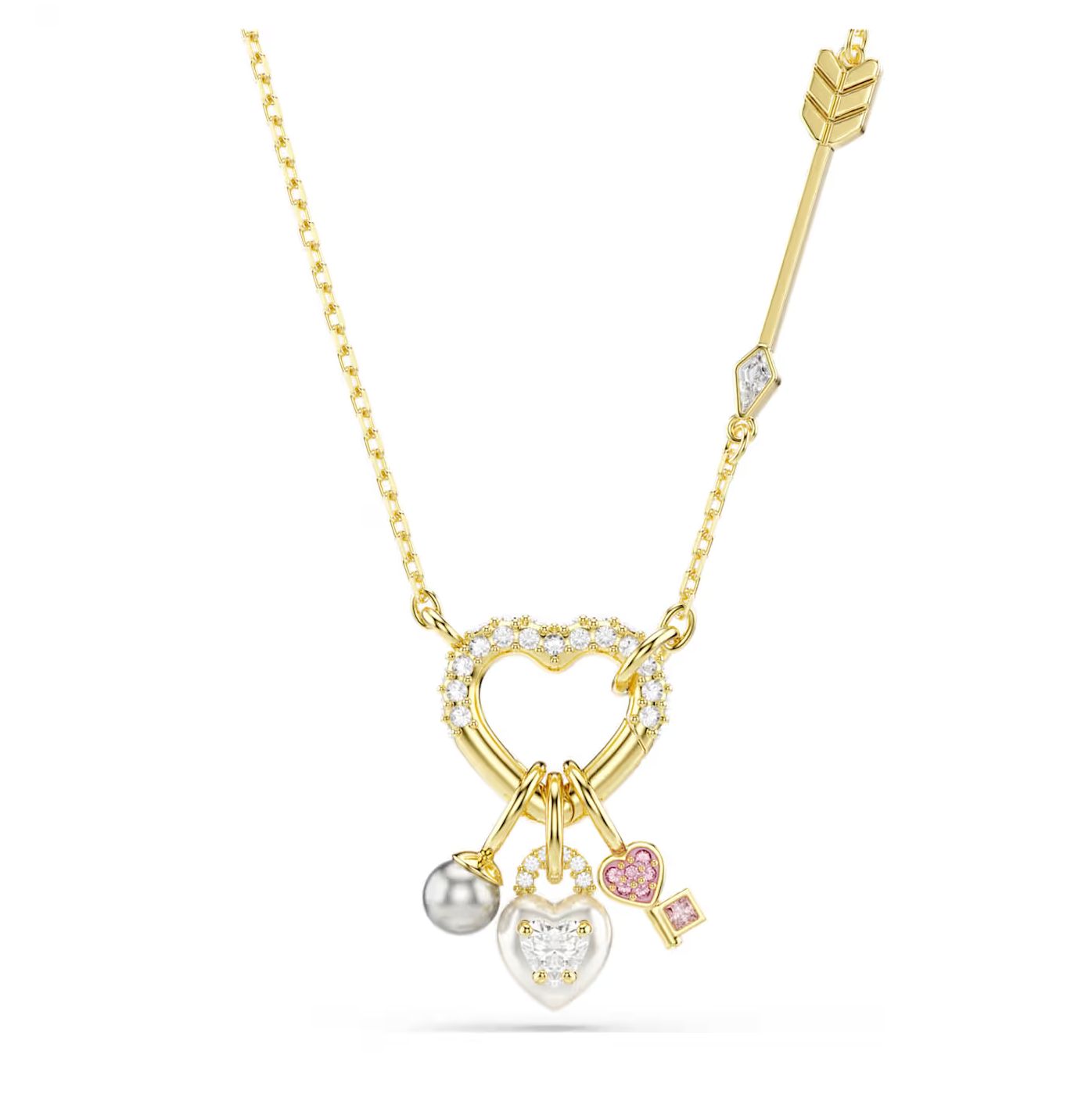 Idyllia pendant Mixed cuts, Heart, Key, Pink, Gold-tone-5737290