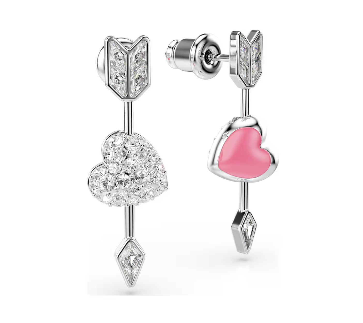 Idyllia Drop Earrings, Mixed cuts, Heart with arrow, White-5749602