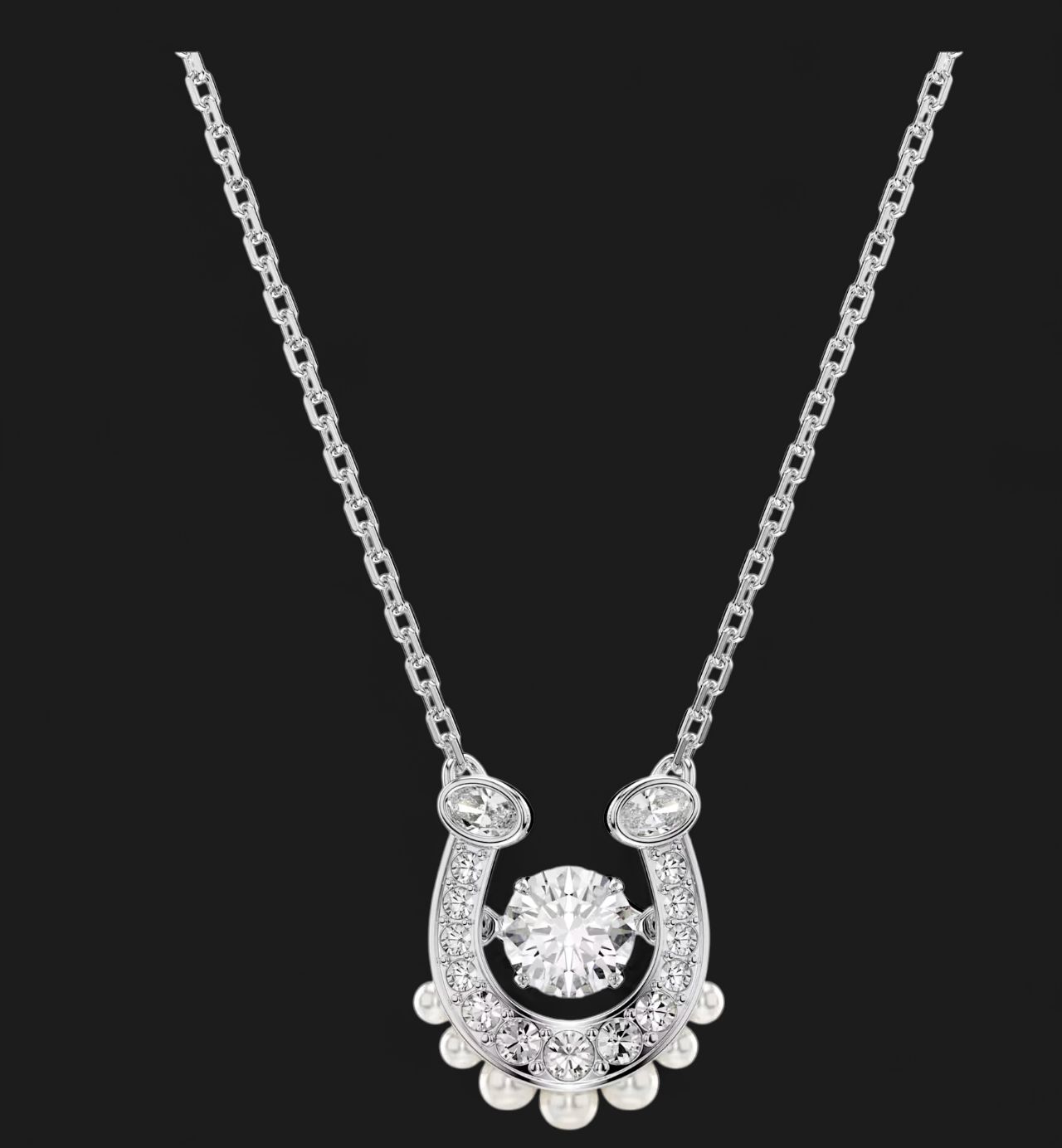Symbolica Pendant, Crystal Pearl, Round Cut, Pavé, Horse Shoe, White