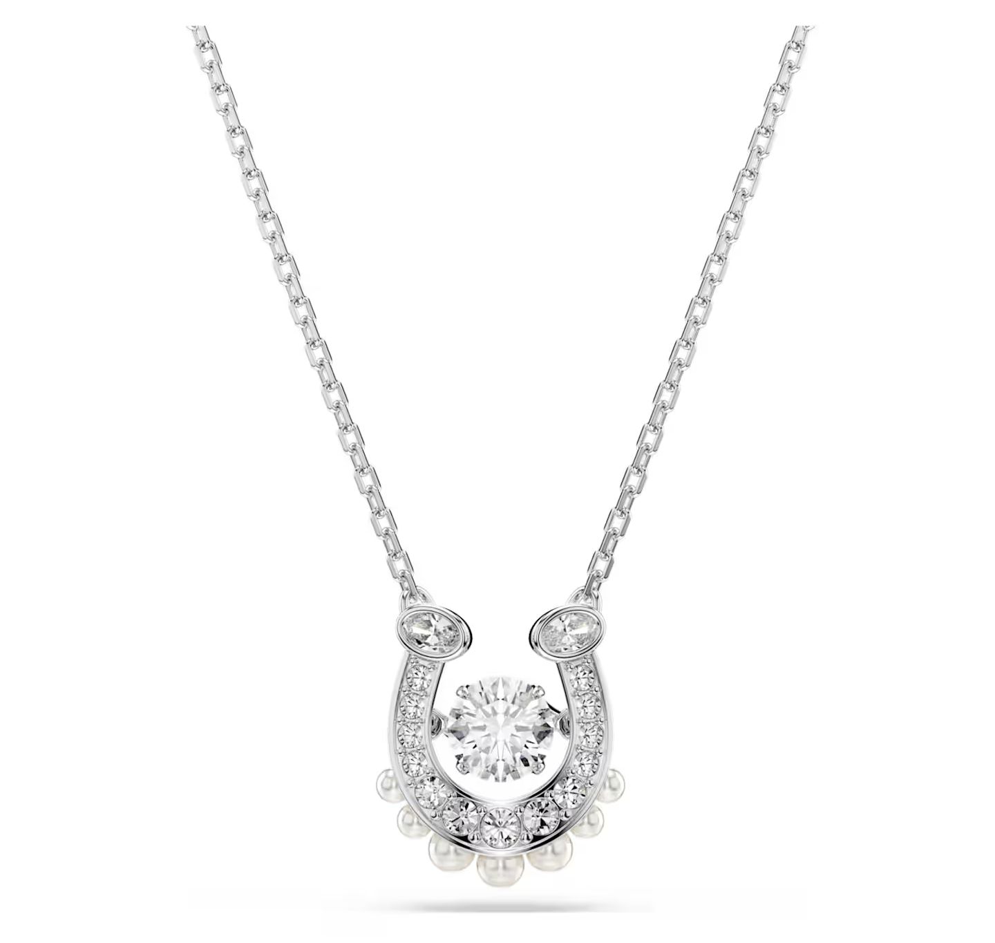 Symbolica Pendant, Crystal Pearl, Round Cut, Pavé, Horse Shoe, White-5736972