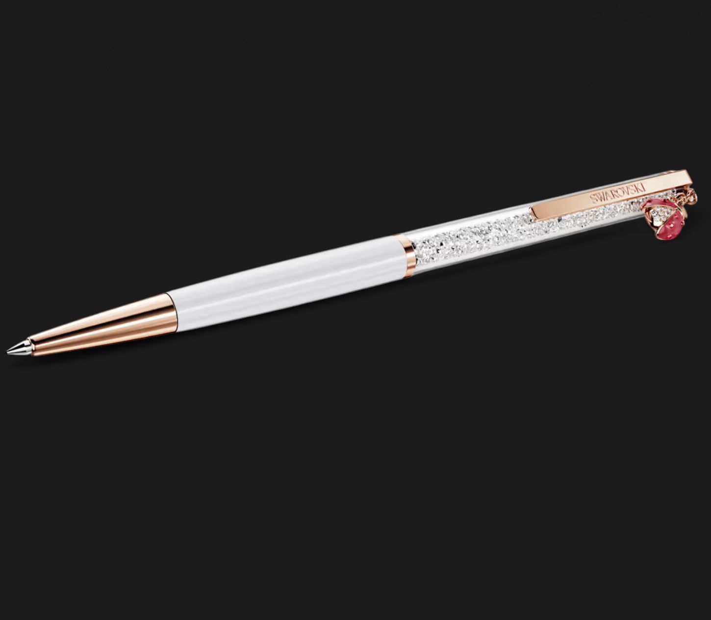 Crystalline ballpoint pen Ladybug, White, Red lacquered, Rose gold-tone plated