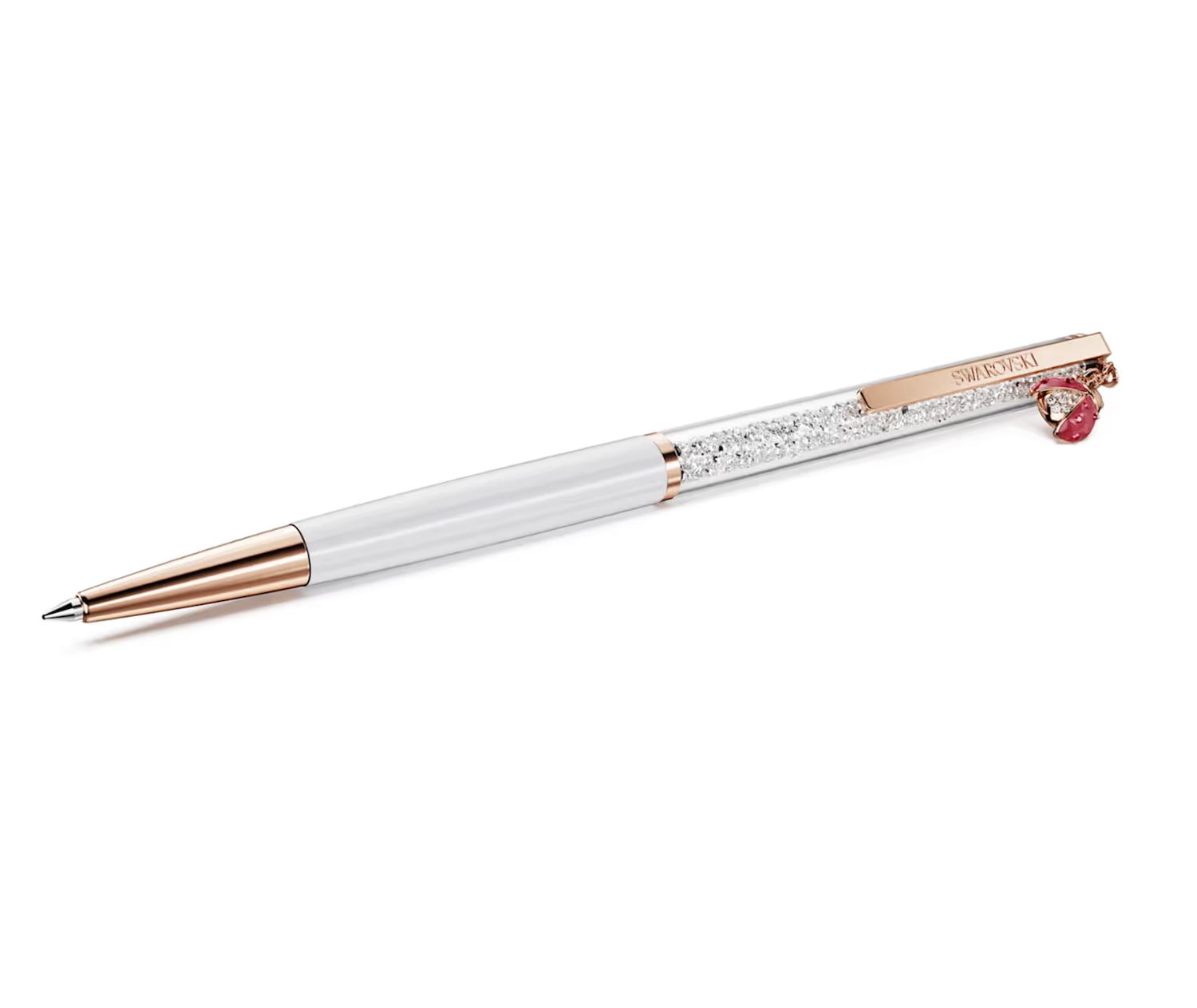 Crystalline ballpoint pen Ladybug, White, Red lacquered, Rose gold-tone plated