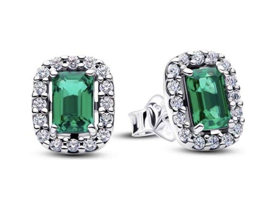 Sparkling Rectangular Green Stud Earrings-294501c01