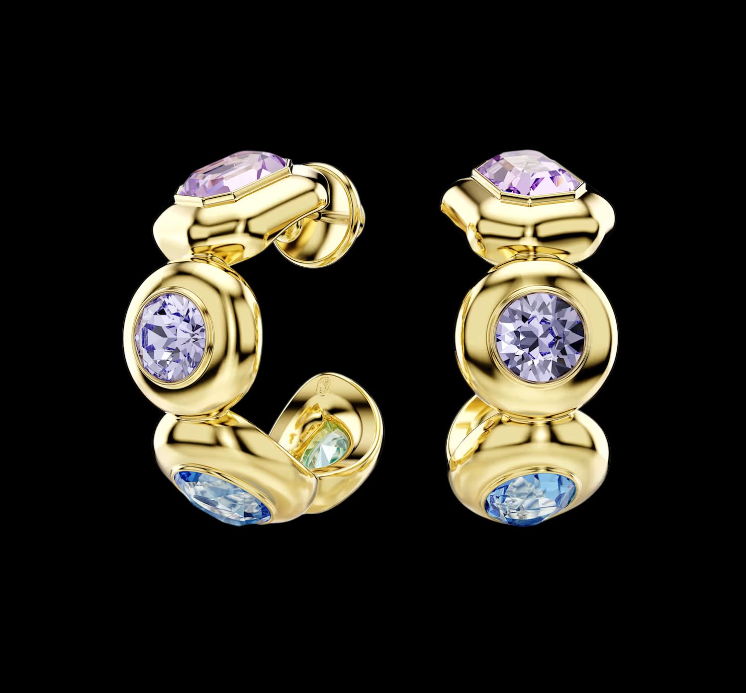 Gema Hoop Earrings, Mixed Cuts, Multicolored, Gold Plated-5737444