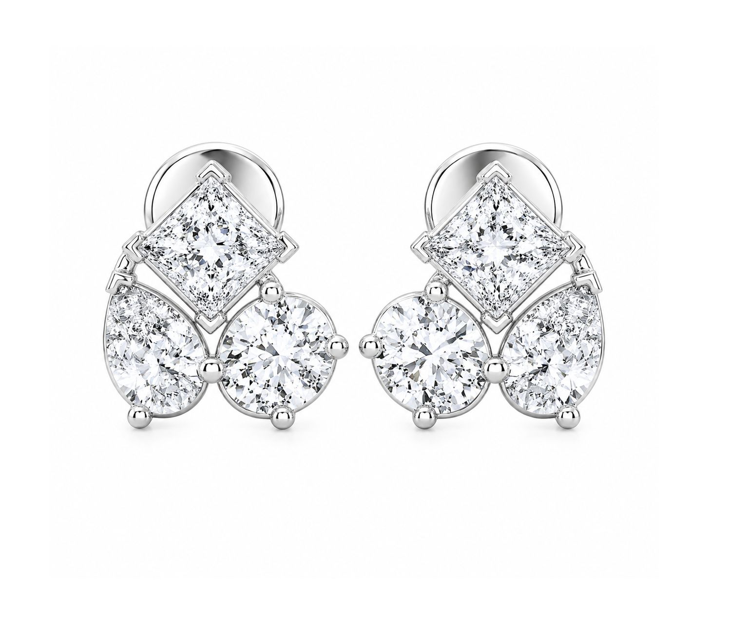 Plat (Prin/Oval/Pear) Cluster Earrings (1.88tdw), Size: 2.00CT/PLAT