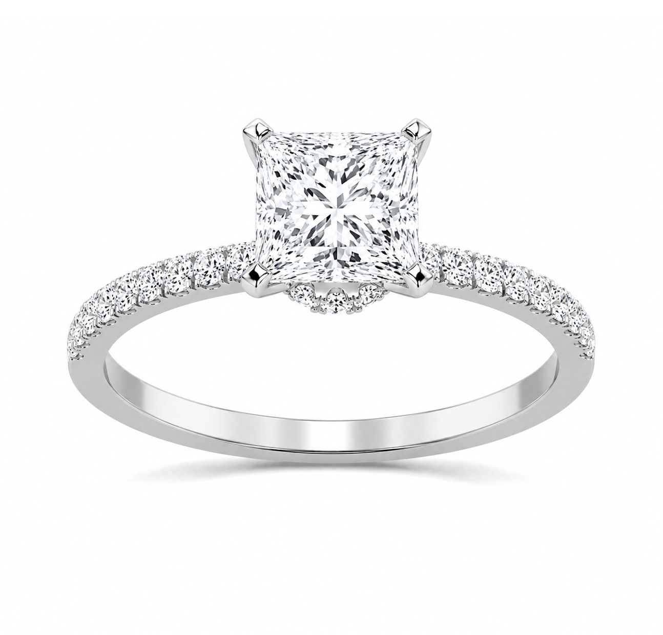 14KW Princess Halo Lab Diamond Ring (2.56tdw), Size: 2.00CT/WG
