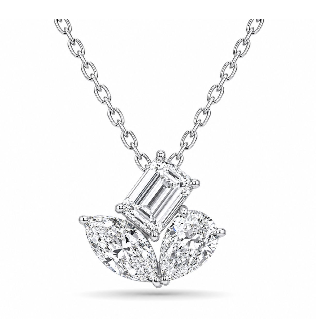 14KW 3-Stone (Pea/Marq/Em) Lab Diamond Pendant, Size: 2.00CT/WG