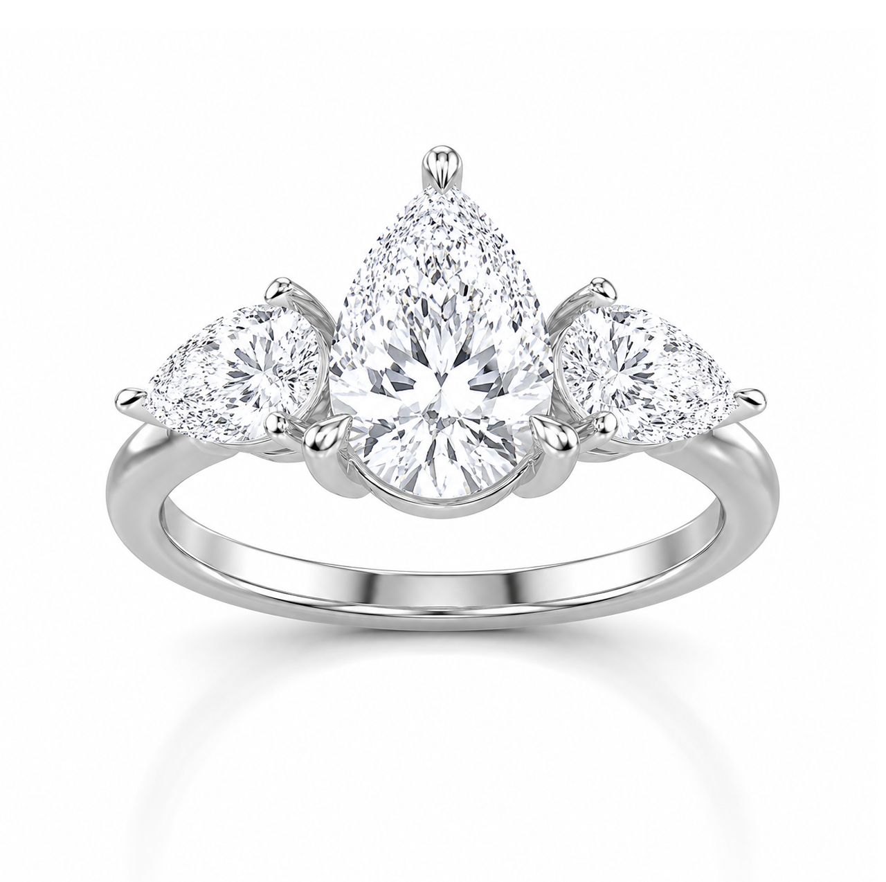 14KW 3-Stone Pear Lab Diamond (3.56tdw), Size: 2.00CT/WG