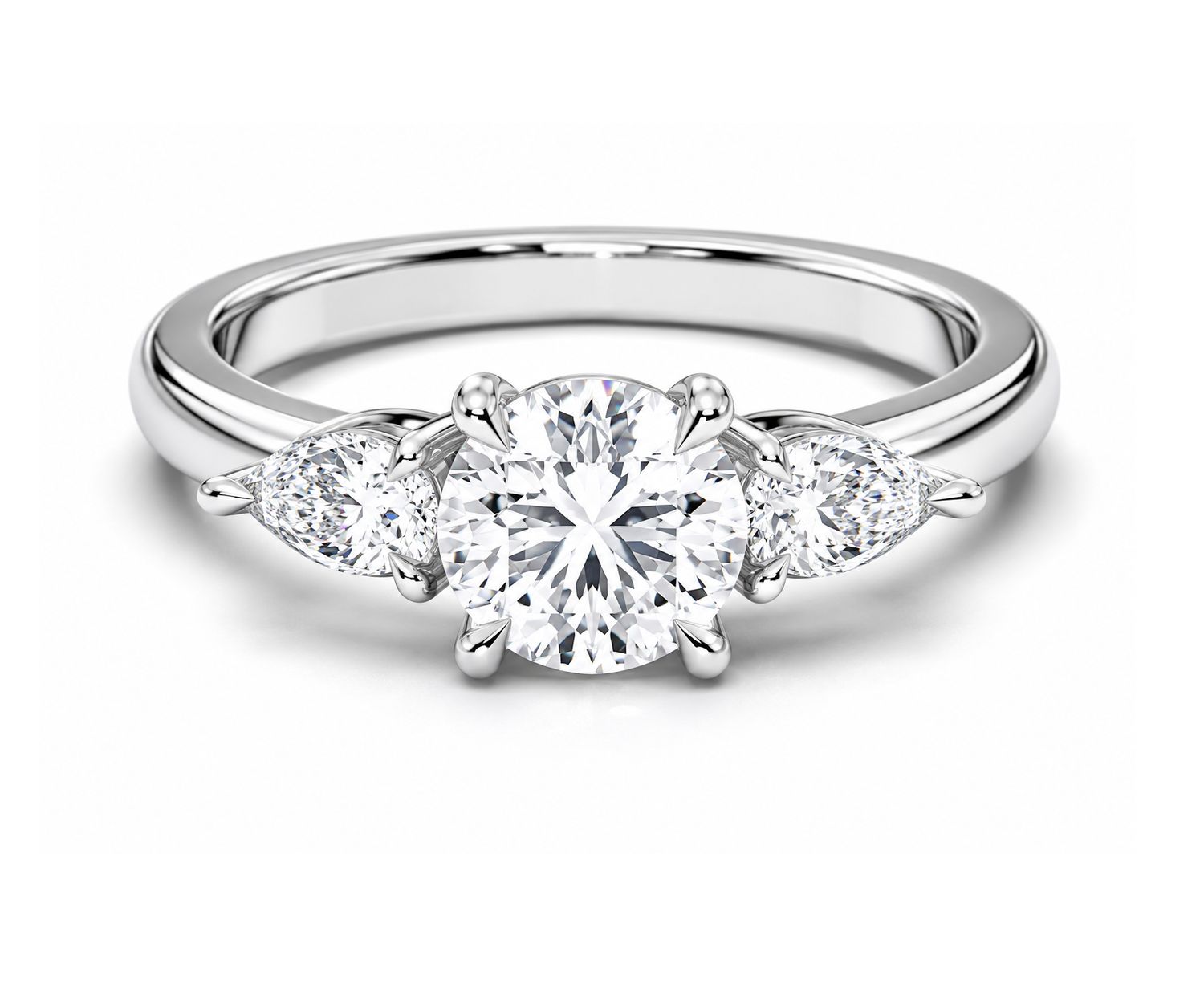 14KW 3-Stone (Rnd/Pear) Lab Diamond Ring (3.98tdw), Size: 3.00CT/WG