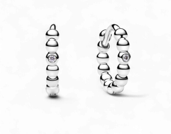 Beaded Stearling Silver Huggies Earrings- 294823C01
