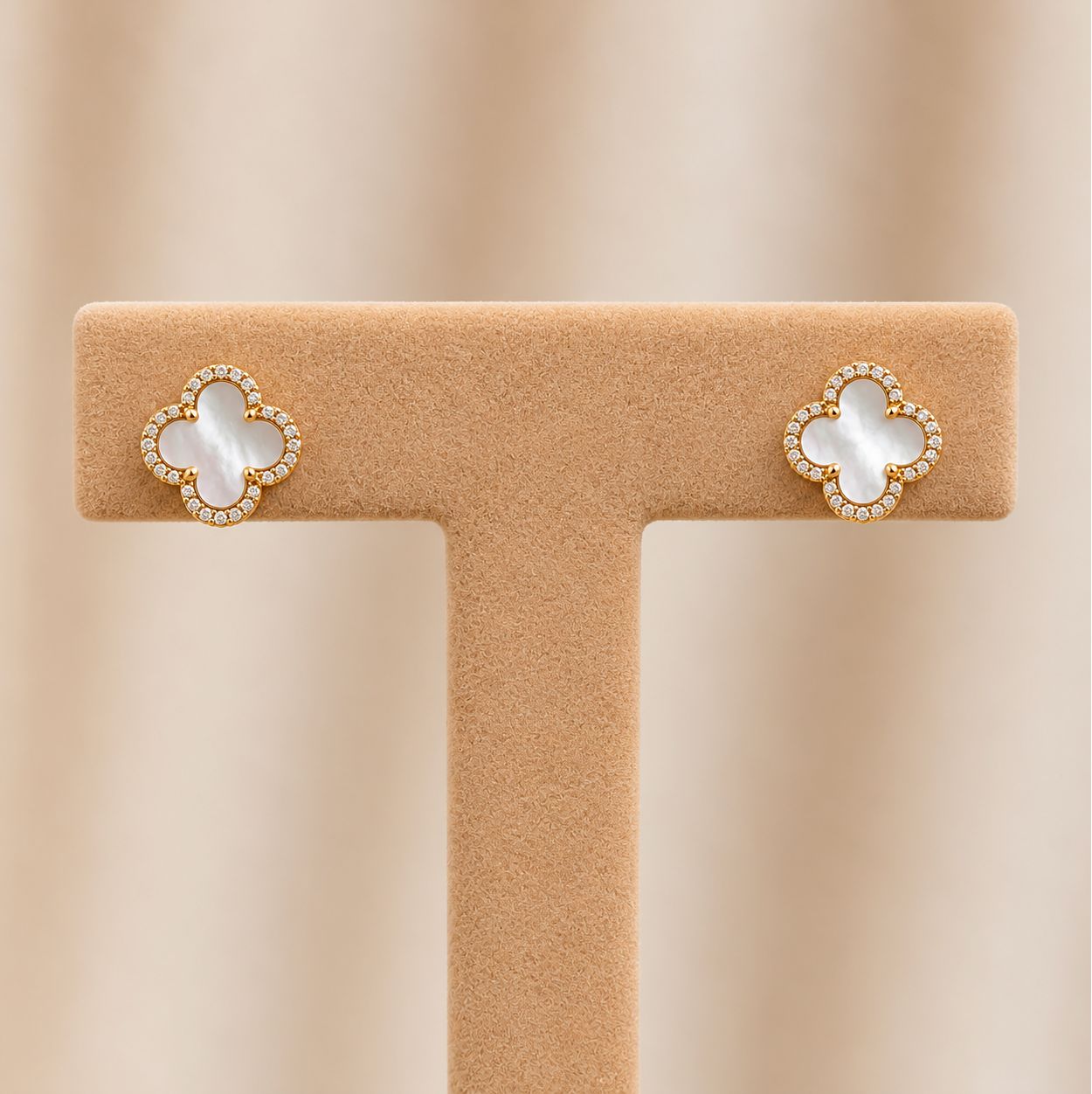 Mother of Pearl and Diamond Clover Earrings