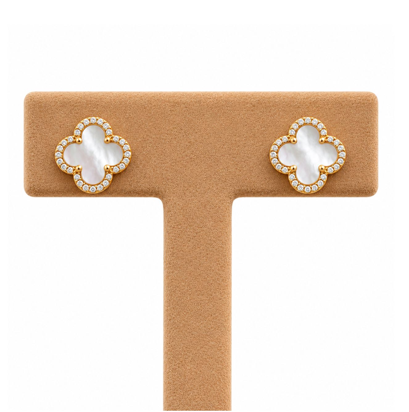 Mother of Pearl Diamond Clover Earrings