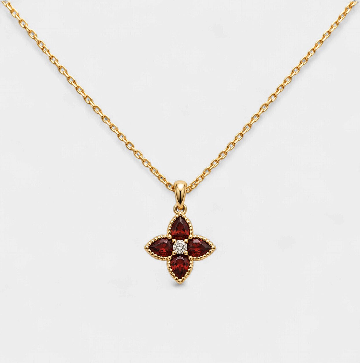 Garnet Diamond Fleur Pendant