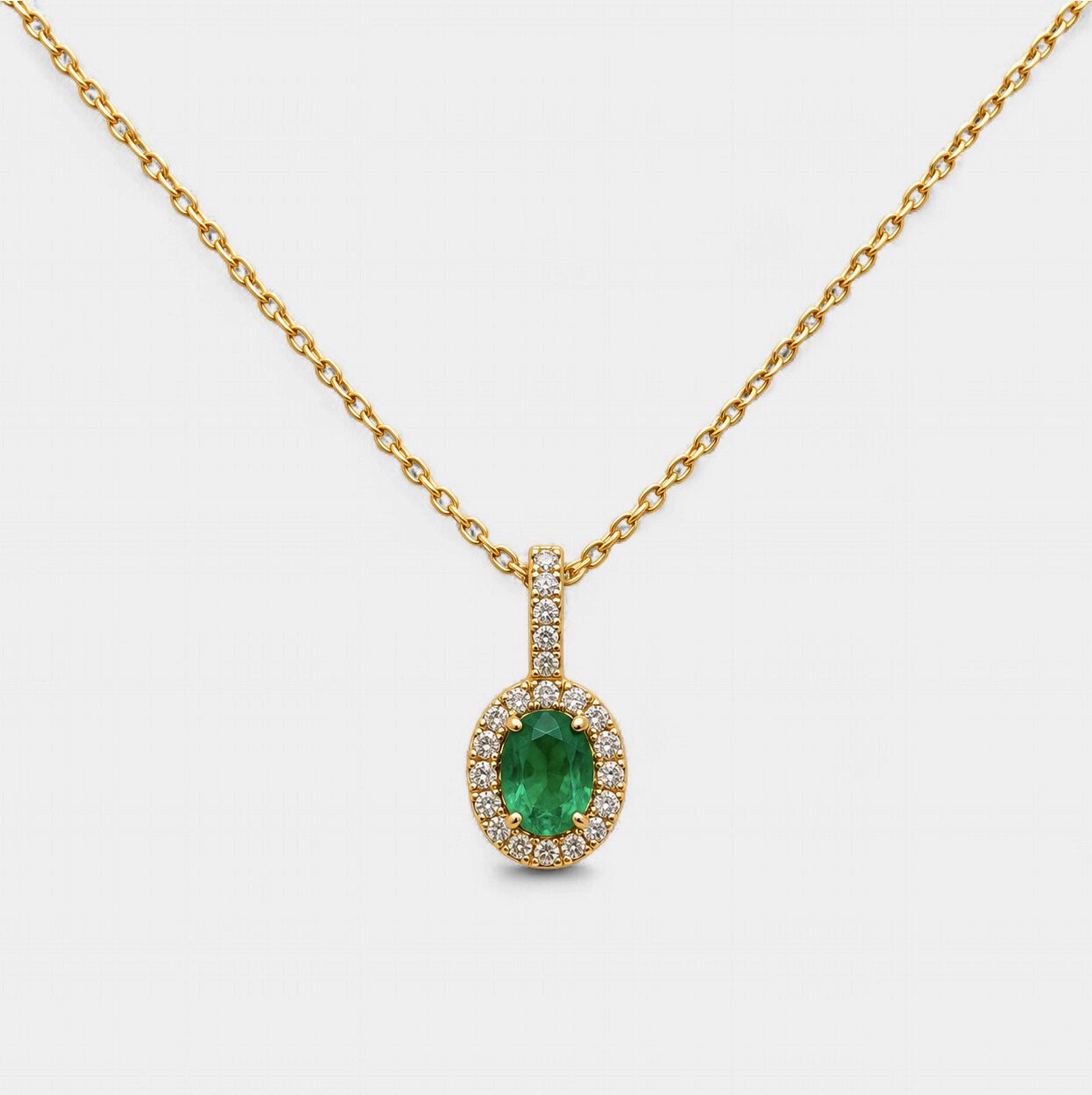 Emerald Diamond Halo Oval Pendant