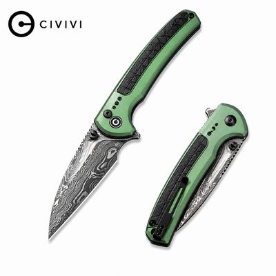 CIVIVI Sentinel Strike Flipper&amp;Thumb Stud&amp;Thumb Hole&amp;Button Lock Knife Aluminum&amp;FRN Handle (3.7" Damascus Blade)(C22025B-DS1)