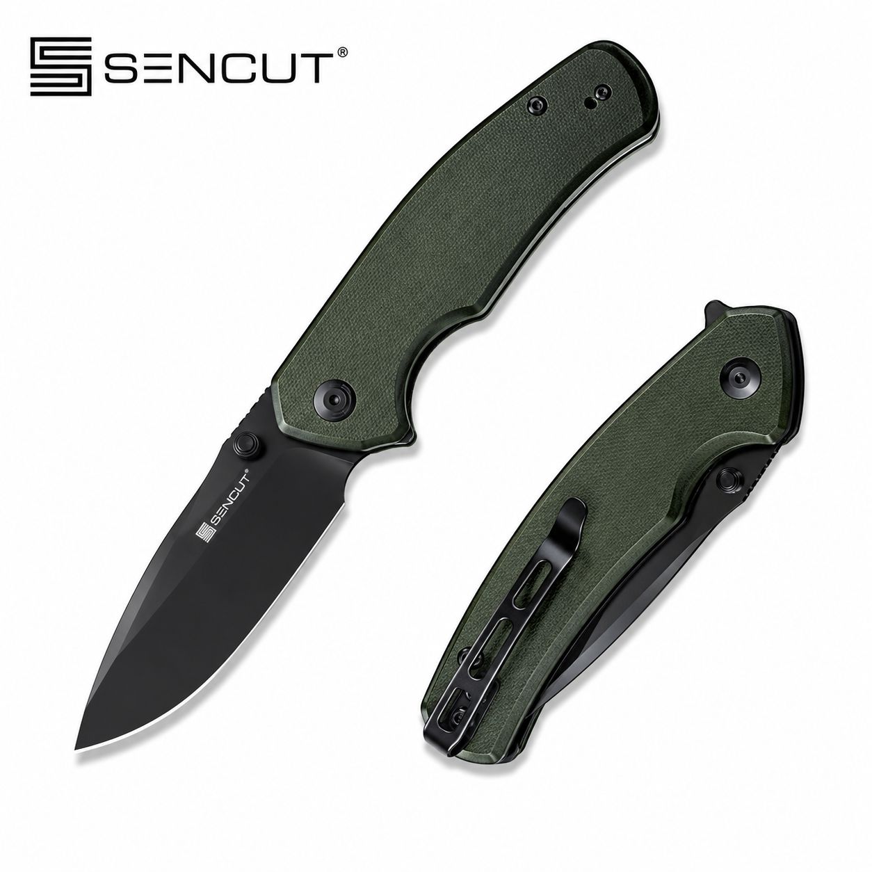 SENCUT Slashkin Flipper &amp; Thumb Stud Knife Micarta Handle (3.48" D2 Blade)(S20066-3)