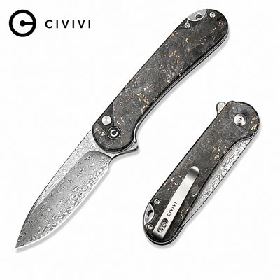 CIVIVI Button Lock Elementum II Flipper Knife Carbon Fiber &amp; Resin Handle (2.96" Damascus Blade)(C18062P-10)