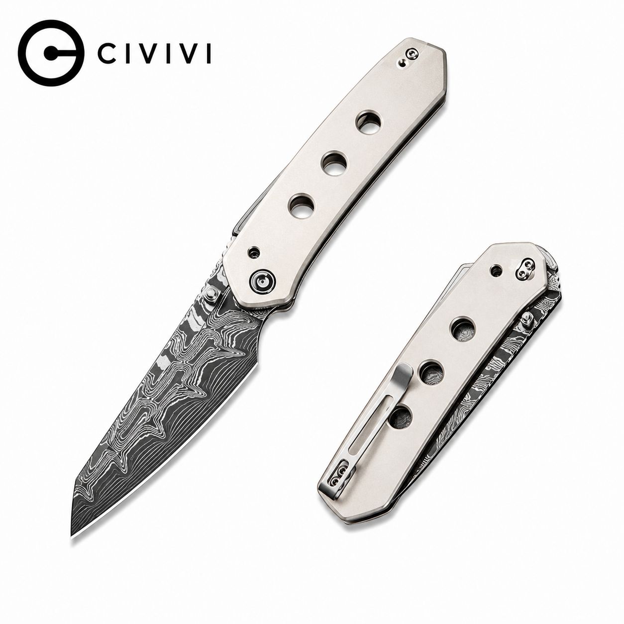 CIVIVI Vision FG Thumb Stud &amp; Superlock Knife G10 Handle (3.54" Damascus Blade)(C22036-DS1)