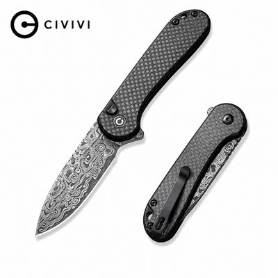 CIVIVI Button Lock Elementum II Flipper Knife Carbon Fiber / G10 Handle (2.96" Damascus Blade)(C18062PB-DS1)