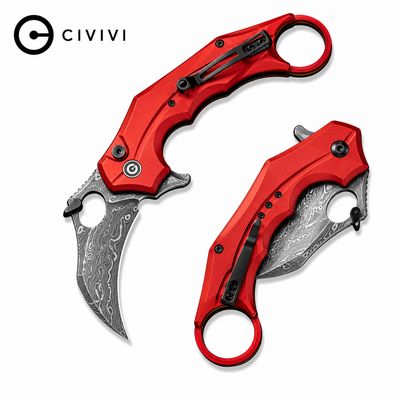 CIVIVI Incisor II Flipper &amp; Thumb Hole &amp; Button Lock Knife Aluminum Handle (2.02" Damascus Blade)(C16016B-DS1)